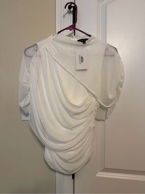 Boutique White Draped Short Sleeve Blouse